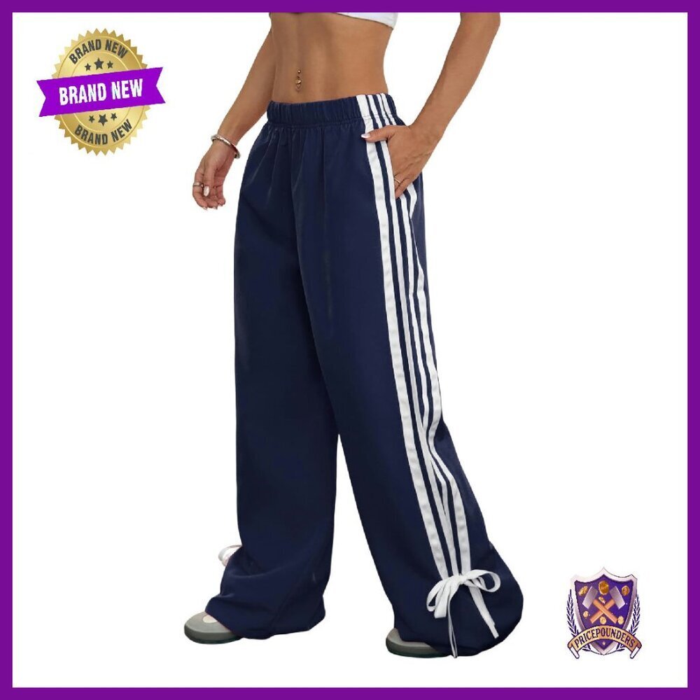 Wide Leg Sweatpants with Side Stripes Elastic Waist Loose Fit